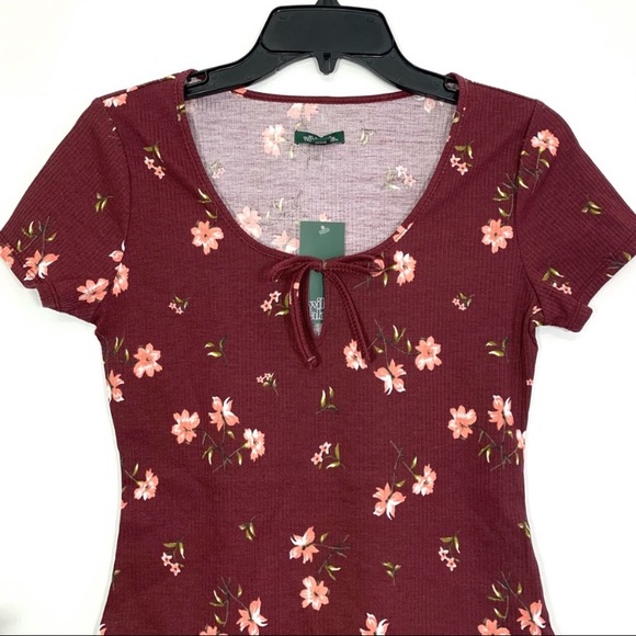Wild Fable Women's Burgundy Floral Short Sleeve Bodysuit - Picture 6 of 10